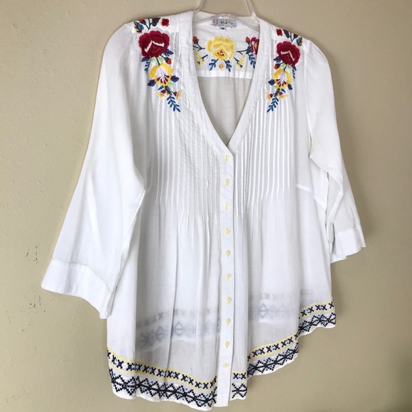 3J Workshop Johnny Was embroidered pintuck top M - Picture 4 of 12